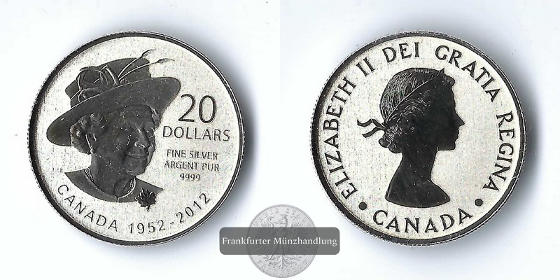 Kanada,  20 Dollar 2012   1952 - 2012 Diamond Jubilee  FM-Frankfurt    Feinsilber: 7,96g   