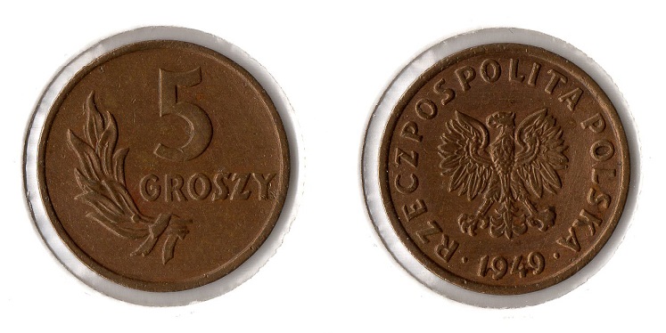  Republik Polen (1945-1952) 5 Groszy 1949 (Bronze) vz-unc. Schön# 33   