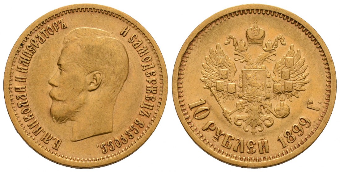 PEUS 4780 Russland 7,74 g Feingold. Zar Nikolaus II. (1894 - 1917) 10 Rubel GOLD 1899 АГ (AG) Kl. Kratzer, Sehr schön +