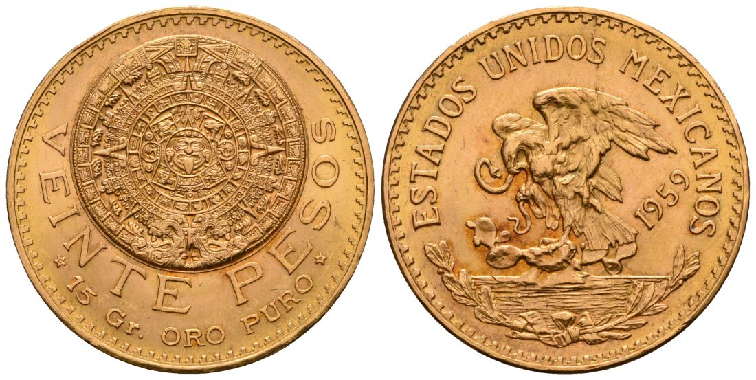 PEUS 4781 Mexiko 15 g Feingold 20 Pesos GOLD 1959 Kl. Kratzer, Vorzüglich +