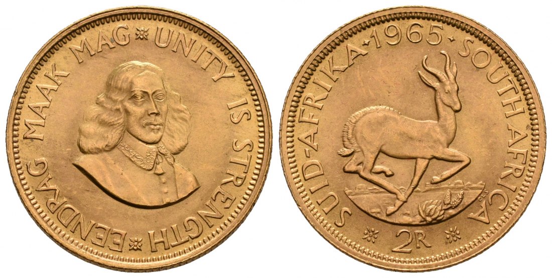 PEUS 4794 Südafrika 7,32 g Feingold 2 Rand GOLD 1965 Vorzüglich