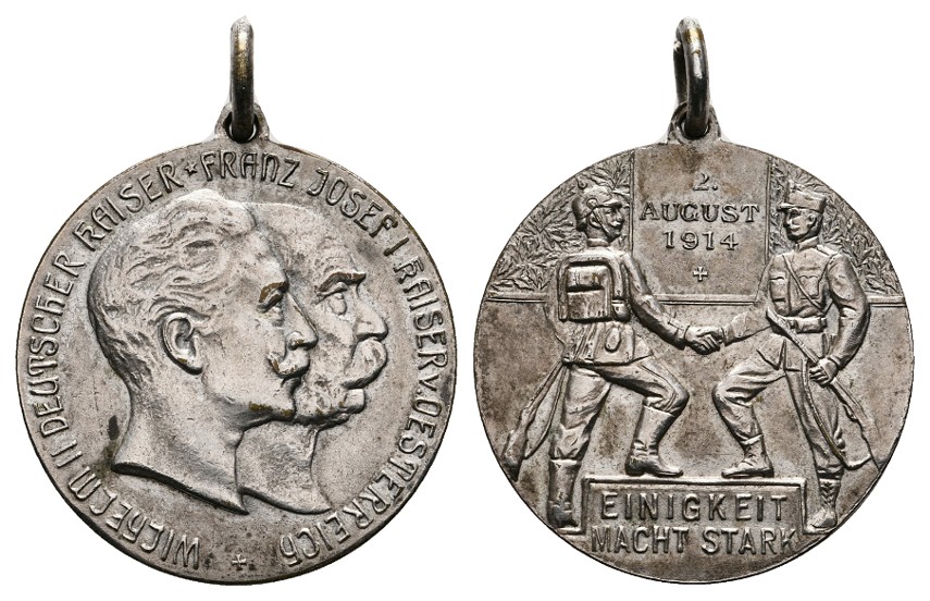  Linnartz 1. Weltkrieg Weißmetallmedaille 1914 a.d. Treue im Zweibund vz-stgl Gewicht: 11,6g   
