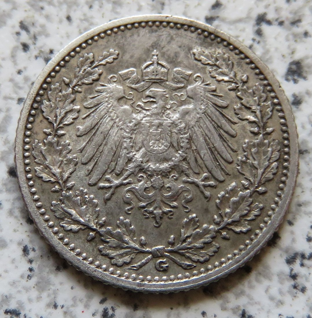  Kaiserreich 1/2 Mark 1908 G, besser   