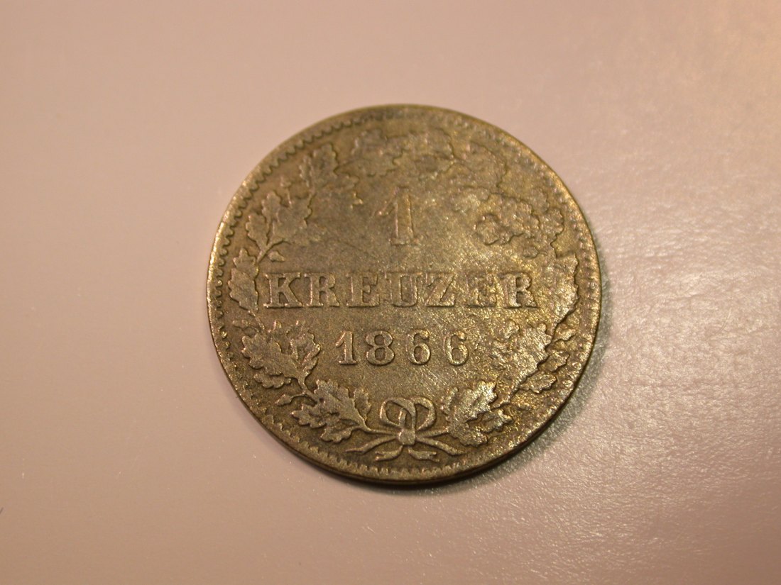 E27 Württemberg 1 Kreuzer 1866 in ss Originalbilder
