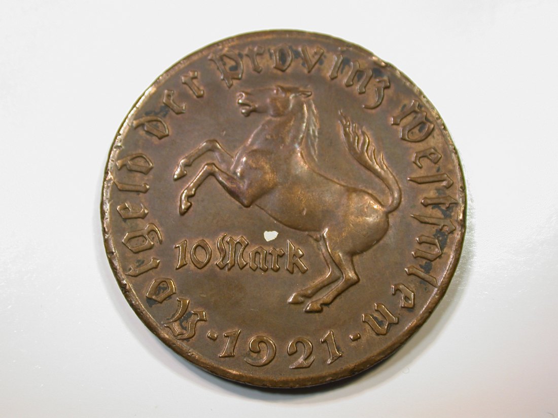 E28 Notgeld Westfalen 1921 v.Stein 10 Mark in ss-vz unsauberer Rand Originalbilder