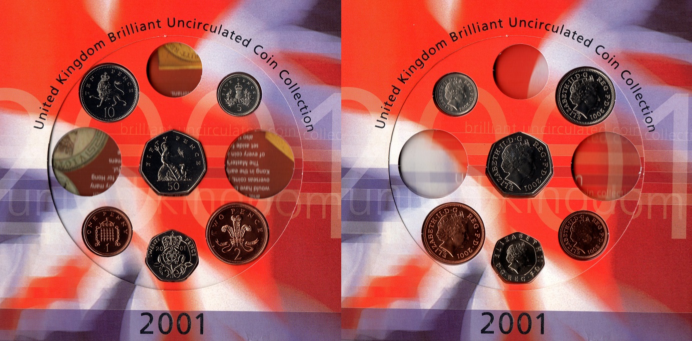  U.K. Original 1, 2, 5, 10, 20 und 50 Pence 2001 **Brilliant Uncirculated**   