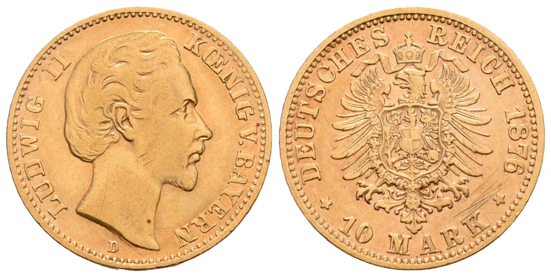 PEUS 5082 Kaiserreich - Bayern 3,58 g Feingold. Ludwig II. (1864 - 1886) 10 Mark GOLD 1876 D München Kratzer, Sehr schön