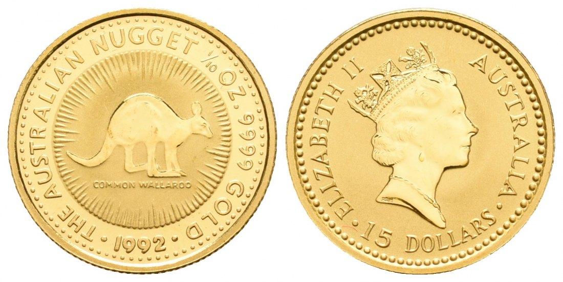 PEUS 5085 Australien 3,11 g Feingold. Bergkänguru 15 Dollars GOLD 1/10 Unze 1992 Almost Uncirculated