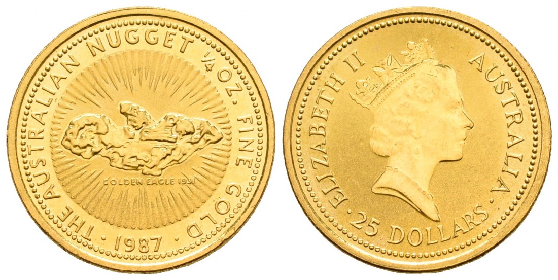 PEUS 5086 Australien 7,78 g Feingold. Nugget Golden Eagle 1931 25 Dollars GOLD 1/4 Unze 1987 Uncirculated