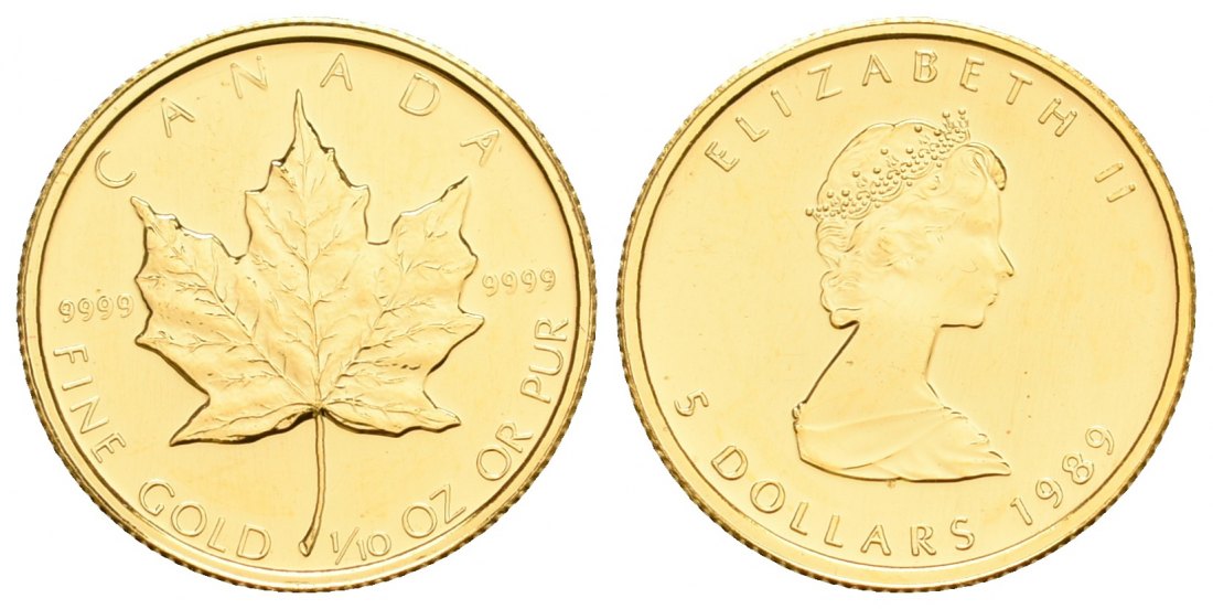 PEUS 5087 Kanada 3,11 g Feingold. Maple Leaf 5 Dollars GOLD 1/10 Unze 1989 Uncirculated