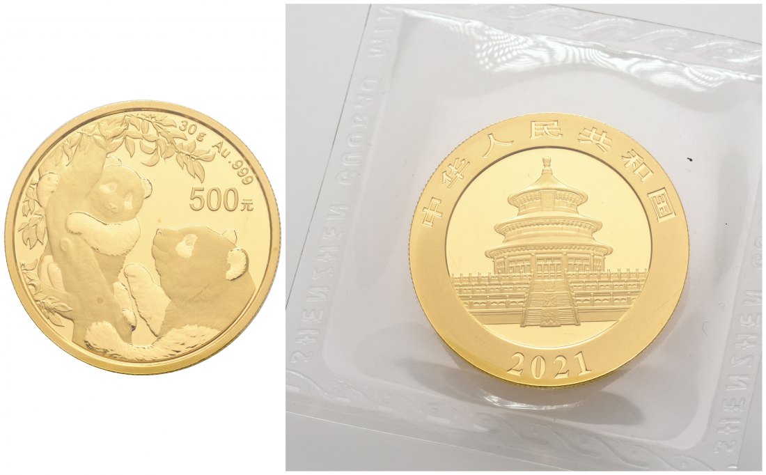 PEUS 5089 China 30 g Feingold. Pandamutter mit Kind 500 Yuan GOLD 2021 Proof (eingeschweißt)