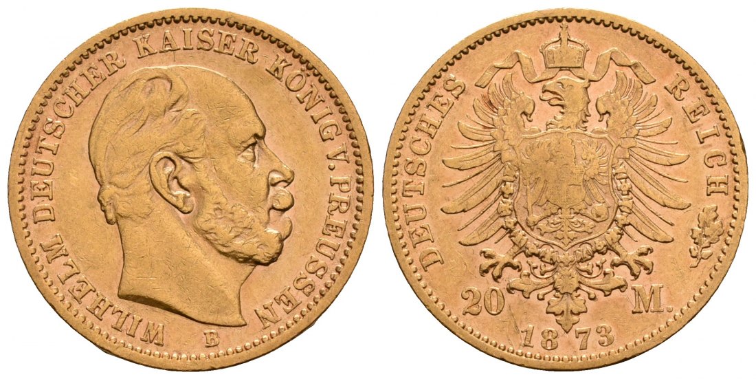 PEUS 5065 Preußen - Kaiserreich 7,16 g Feingold. Wilhelm I. (1861 - 1888) 20 Mark GOLD 1873 B Hannover Sehr schön