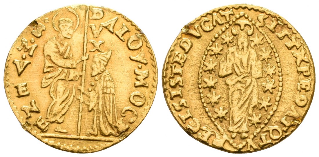 PEUS 7703 Italien, Venedig 3,45 g rau/ 20 mm. Alois Mocenigo I. (1570 - 1577) Zecchino GOLD o.J. Fassungsspuren, Sehr schön