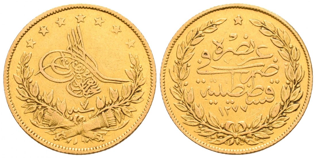 PEUS 1349 Türkei 6,61 g Feingold. Sultan Abdul Aziz (1861-1876) 100 Piaster GOLD 1283=1866 Sehr schön