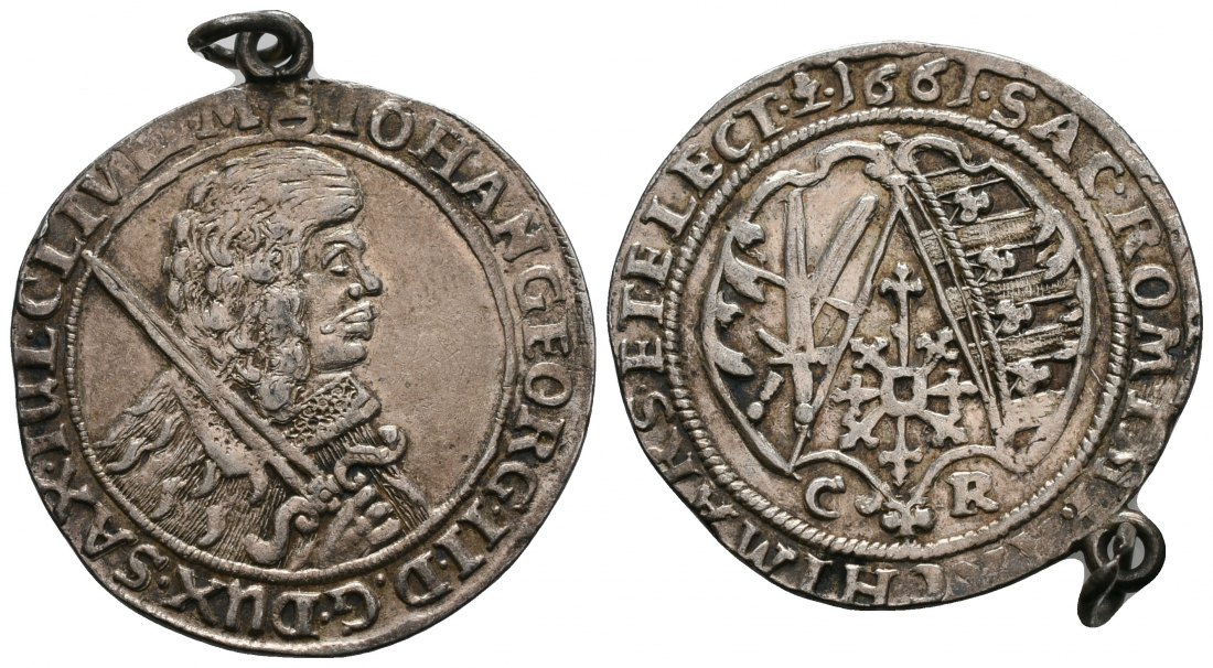 PEUS 5091 Sachsen, Kurfürstentum Johann Georg II. (1656-1680) 1/8 Taler 1661 CR Dresden Gehenkelt, Sehr schön