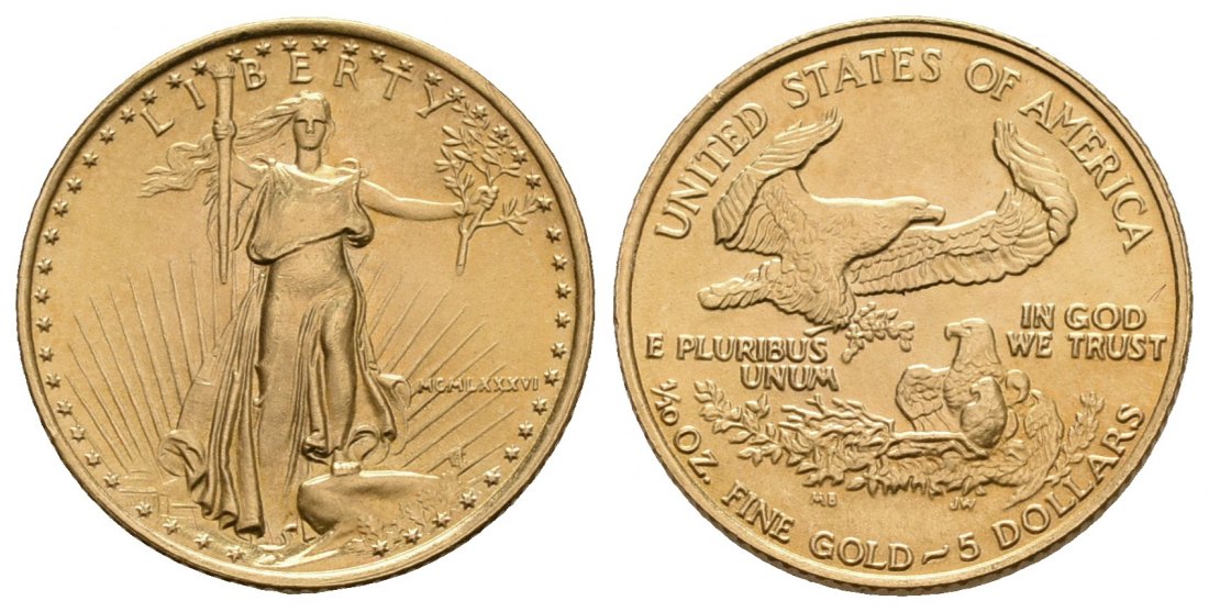 PEUS 5097 USA 3,11 g Feingold 5 Dollars GOLD 1/10 Unze 1986 Stempelglanz