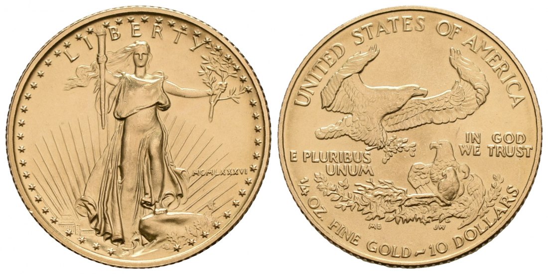 PEUS 5098 USA 7,78 g Feingold. 10 Dollars GOLD 1/4 Unze 1986 Stempelglanz