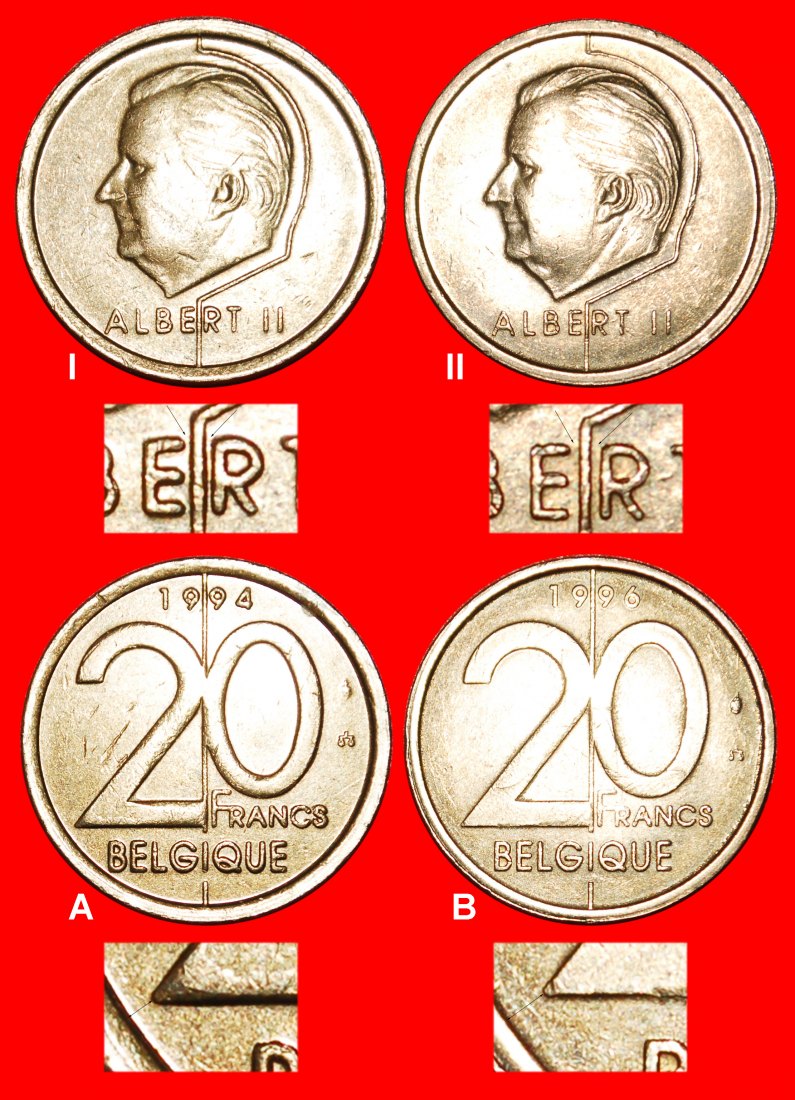  • DISCOVERY SET: BELGIUM ★20 FRANCS 1994-1996 FRENCH LEGEND! ALL 2 KNOWN TYPES★LOW START★NO RESERVE!   