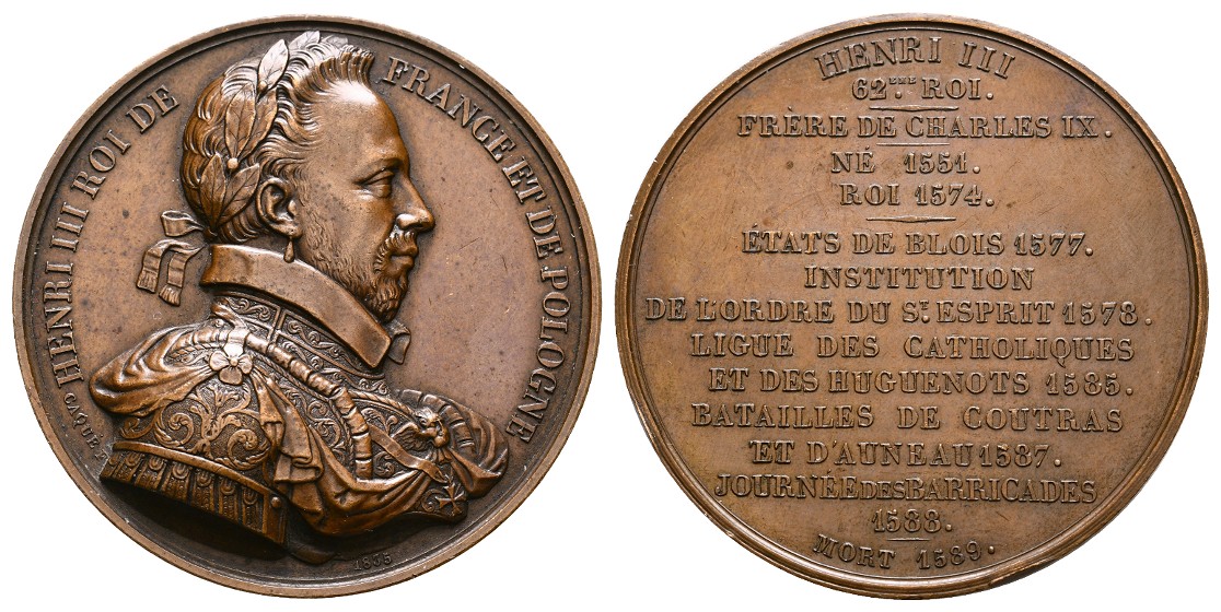  Linnartz Frankreich Bronzemedaille (1588)(Caque) a. Henri III. kl.Rdf. vz Gewicht: 57,5g   