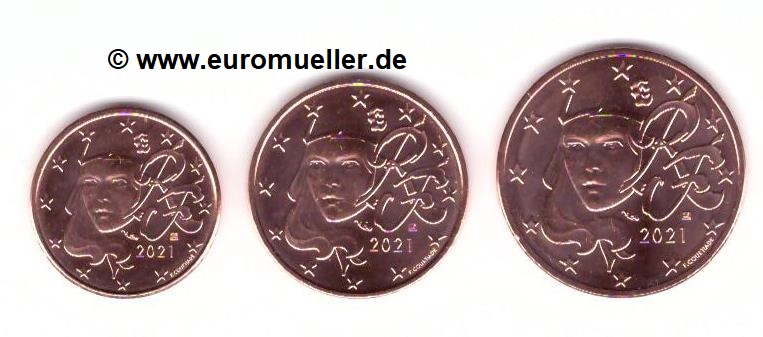 Frankreich 1+2+5 Cent 2021...lose / unc.   