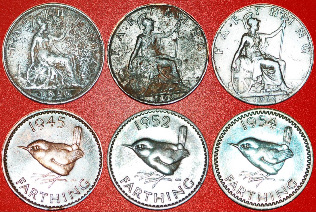  • PORTRAITS OF RULERS: UNITED KINGDOM ★ FARTHING 1886-1954! SET 6 COINS! LOW START ★ NO RESERVE!   