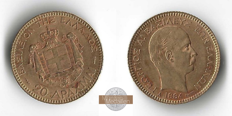 Griechenland MM-Frankfurt Feingold: 5,81g 20 Drachmai   Georg I. 1863-1913 1884 A 