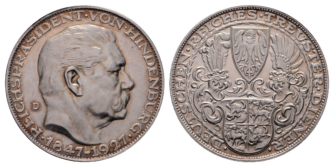 Linnartz GOETZ, 5 Mark Silber (als Medaille) 1927, a.d. 80. Geburtstag  24,97g/900er, Fast st   