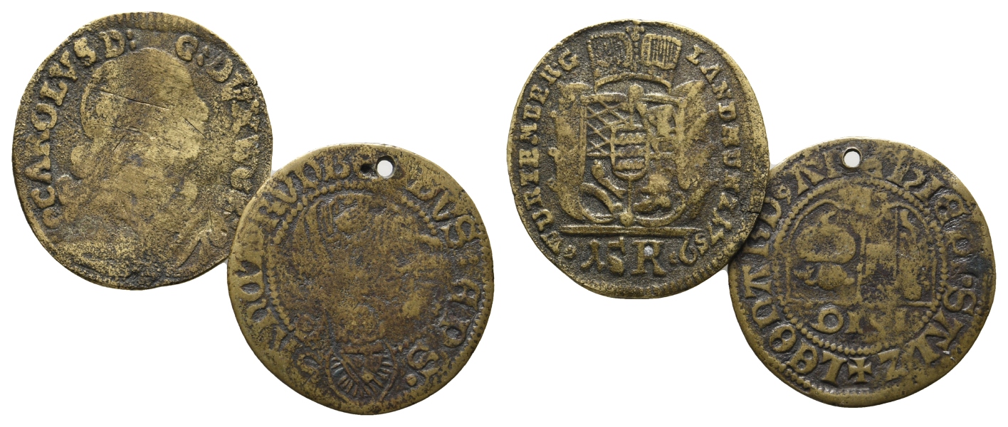  Altdeutschland, zwei Kleinmünzen 1510 und 1759, eine davon gelocht (1510)   