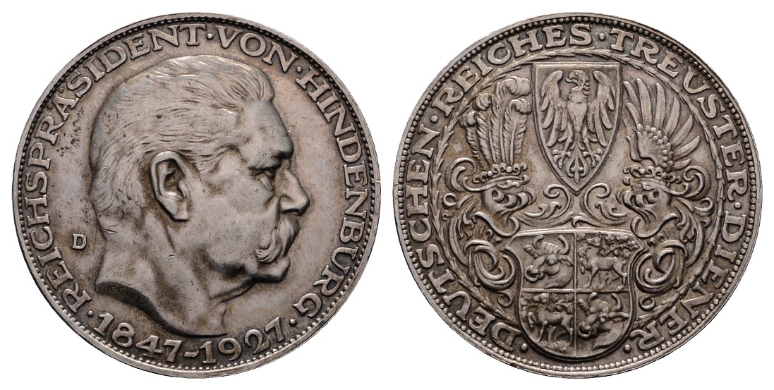  Linnartz GOETZ, 5 Mark Silber (als Medaille) 1927, a.d. 80. Geburtstag  24,94g/900er, f.st/stgl   