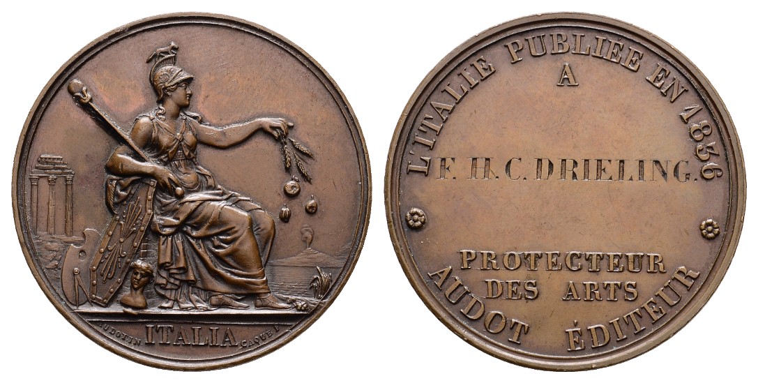  Linnartz ITALIEN, Preis Bronzemed. 1836,(Caque), Kunstförderer, 36,5mm, 25,34g, vz+   