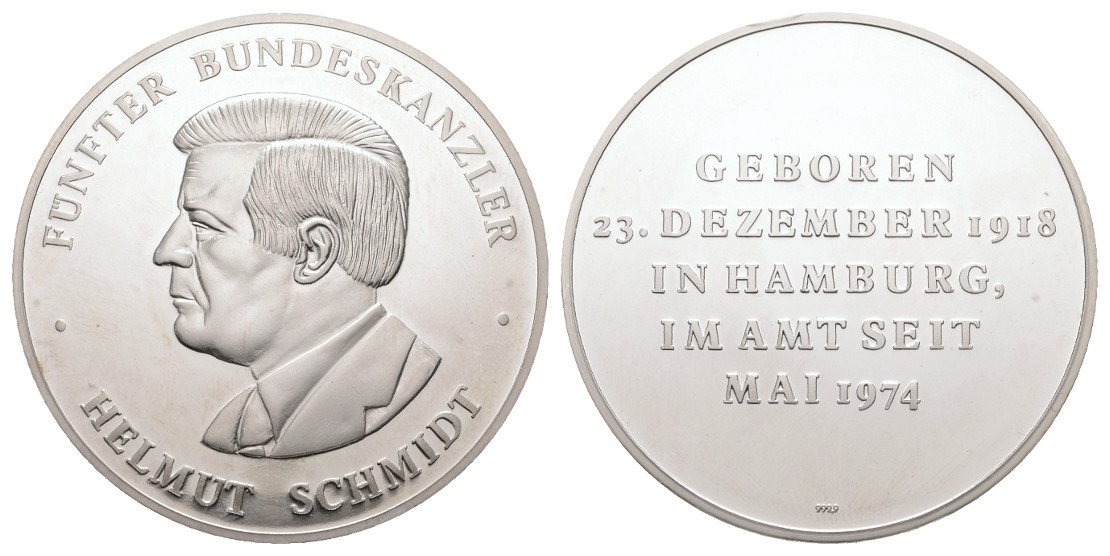  Linnartz BRD Silbermedaille o.J. Helmut Schmidt  49,76/fein, 50mm, PP   