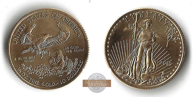 USA  10 Dollars MM-Frankfurt  Feingold: 7,78g American Gold Eagle 2010 
