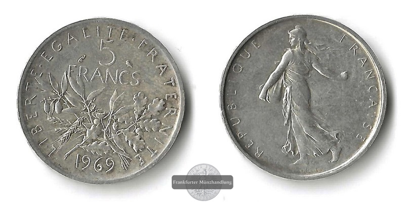  Frankreich  5 Francs  1969  FM-Frankfurt  Feinsilber: 10,02g   