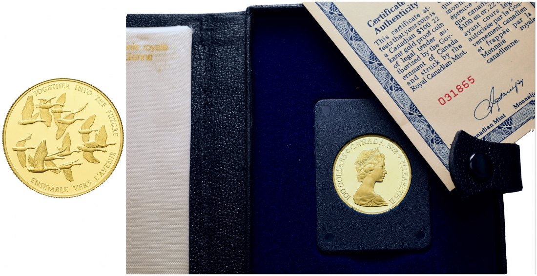 PEUS 5925 Kanada 15,55 g Feingold. Elisabeth II./Gänse + Verpackung + Zertifikat 100 Dollars GOLD 1/2 Unze 1978 Proof (berührt)