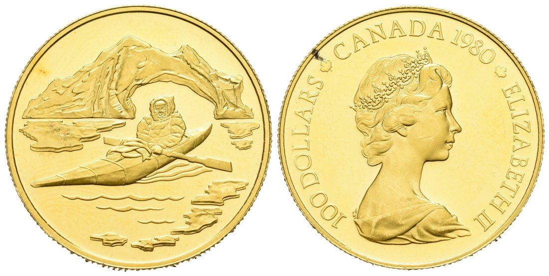 PEUS 5939 Kanada 15,56 g Feingold. Elisabeth II. / Arktische Gebiete 100 Dollars 1/2 Unze GOLD 1980 Impaired Proof