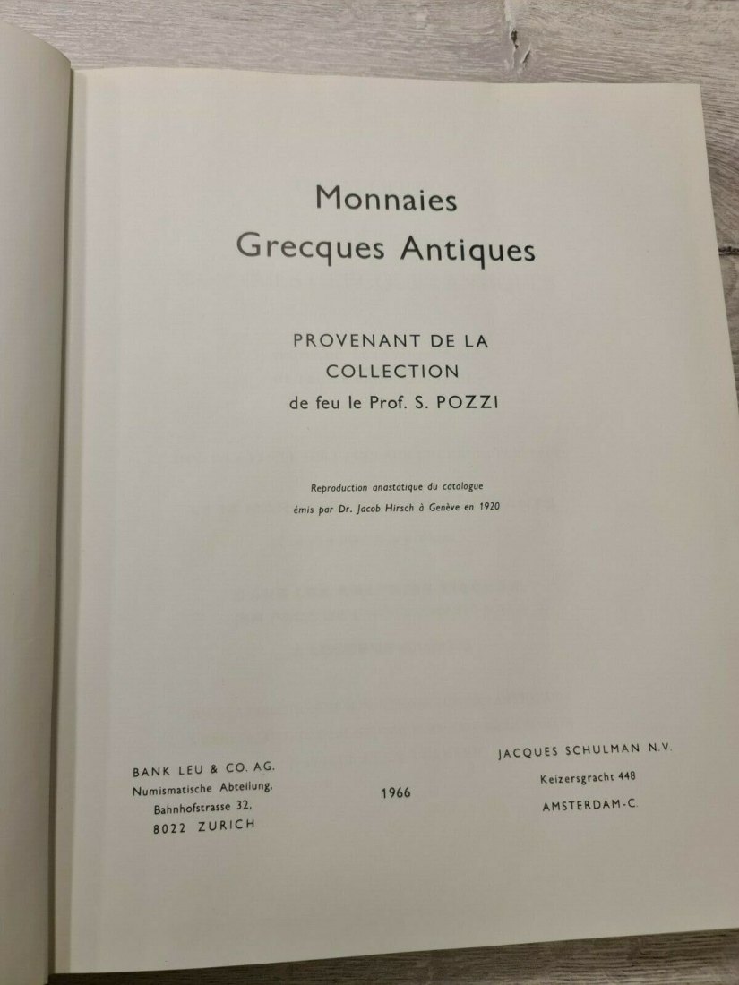  Catalogue De Monnaies Grecques Antiques Provenant De La Collection Prof S. POZZI   