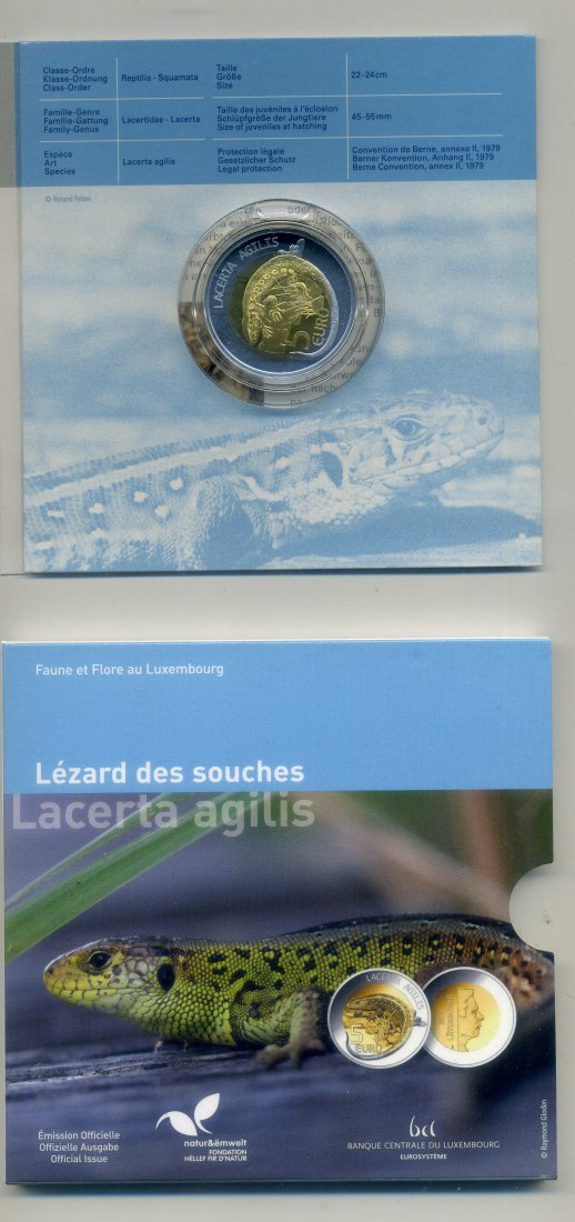  5 Euro Luxemburg 2021 Zauneidechse stempelglanz im Original Blister   