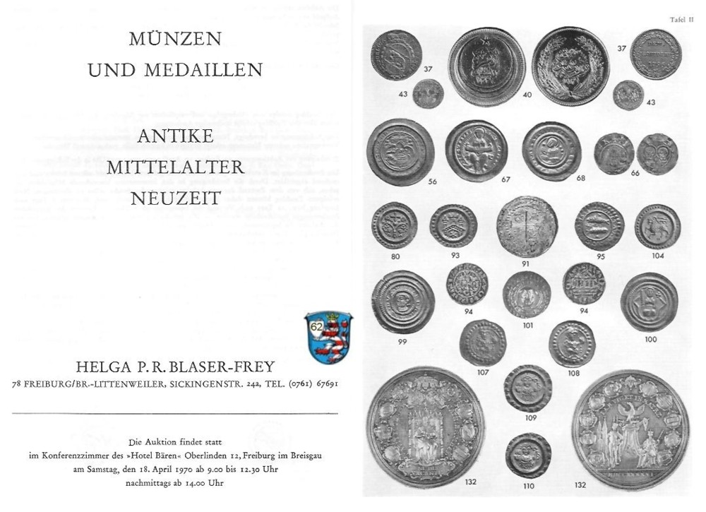  Blaser-Frey (Freiburg) Auktion 21 (1970) Münzen und Medaillen  Neuzeit ,Mittelalter und Antike   