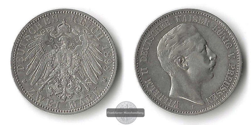  Preussen, Kaiserreich  2 Mark 1898 A Wilhelm II. FM-Frankfurt Feinsilber: 10g   