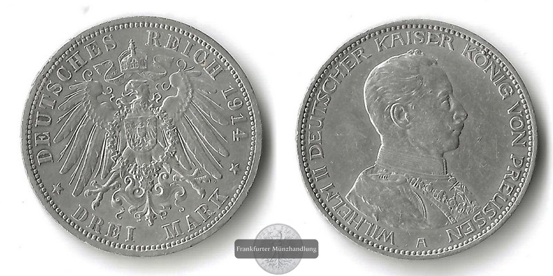  Preussen, Kaiserreich  5 Mark  1914 A  Wilhelm II. 1888-1918   FM-Frankfurt Feinsilber: 25g   
