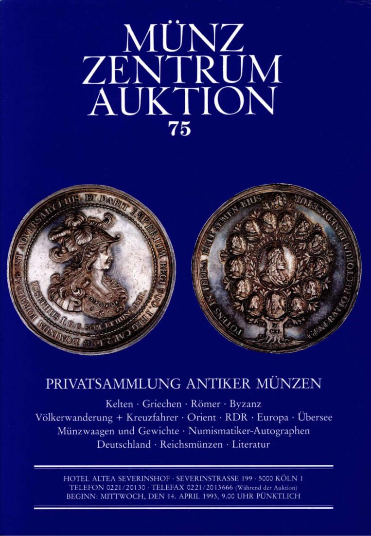  Münzzentrum (Köln) Auktion 75 (1993) ua Privatsammlung Antiker Münzen   