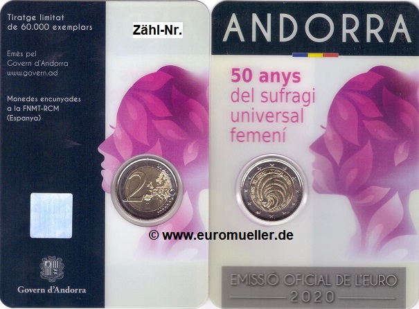 Andorra ...2 Euro Gedenkmünze 2020...bu...Coincard..Frauenwahlrecht   