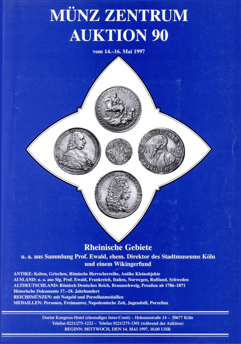  Münzzentrum (Köln) Auktion 90 (1997) Rheinische Gebiete aus Sammlung Prof EWALD /ua ein Wikingerfund   