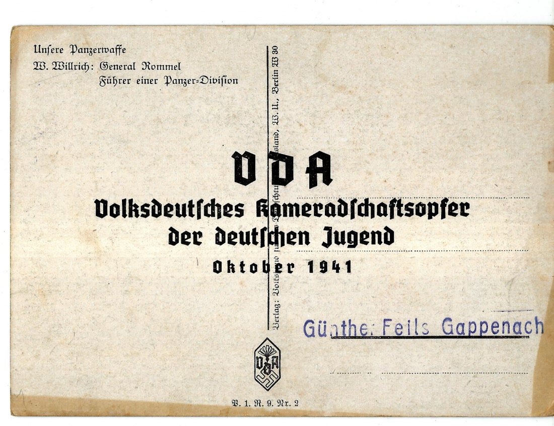  III Reich II Weltkrieg  Militaria Postkarte Rommel selten  Goldankauf Koblenz Maurer H 63   