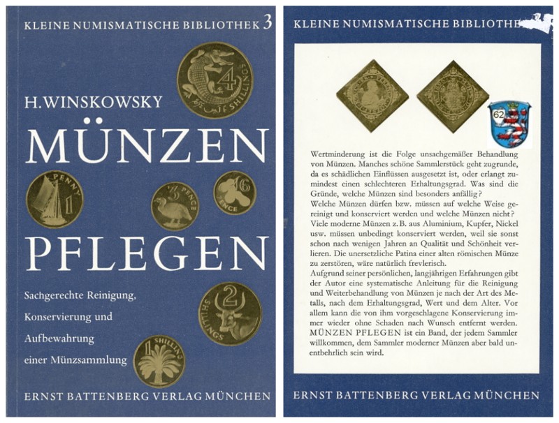  Winskowsky - Münzen Pflegen - Kleine Numismatische Bibliothek Band 3 (Battenberg Verlag 1989)   