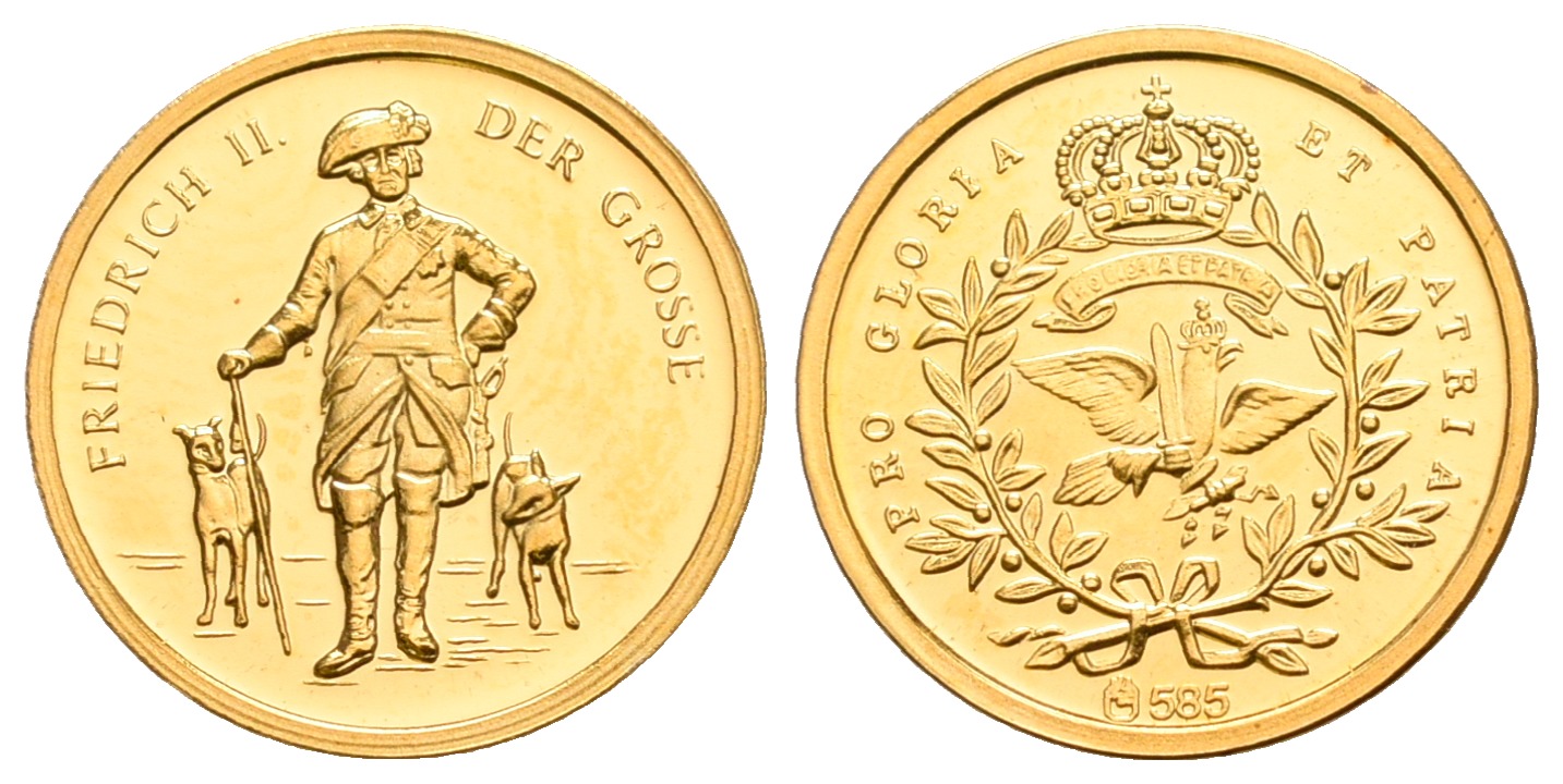 PEUS 6581 Preußen 0,9 g Feingold (585). Friedrich der Große (1740 - 1786) Goldmedaille o.J. Fast Stempelglanz