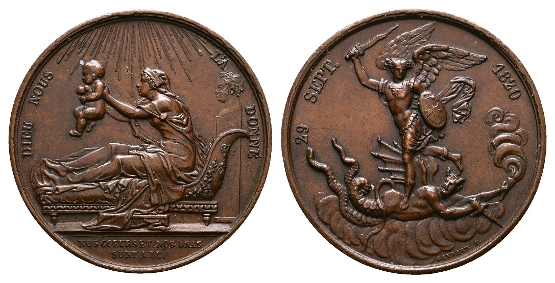  Linnartz FRANKREICH,Bronzemed.1820 (v.Gayrard) Geburt Henri d´Artois, 38mm, 30,78gr vz+   