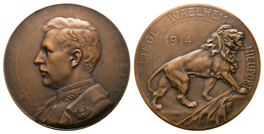  Linnartz 1. WELTKRIEG,BELGIEN, Bronzemed.1914(v. Theunis) Widerstand gegen die deutsche Armee, vz+   