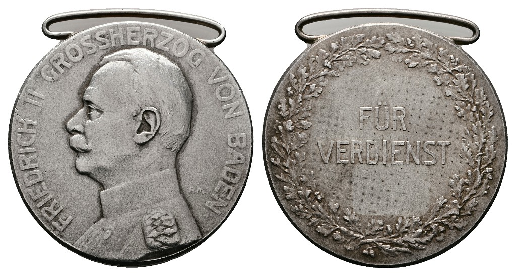  Linnartz BADEN Silberne Verdienstmedaille, Friedrich II. von Baden, 30mm, 29,05gr., ss-vz   
