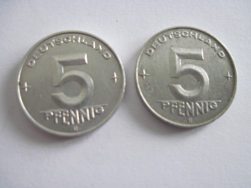  2 x 5 Pfennig DDR 1952 + 1953 E in vorzüglicher Erhaltung, selten   